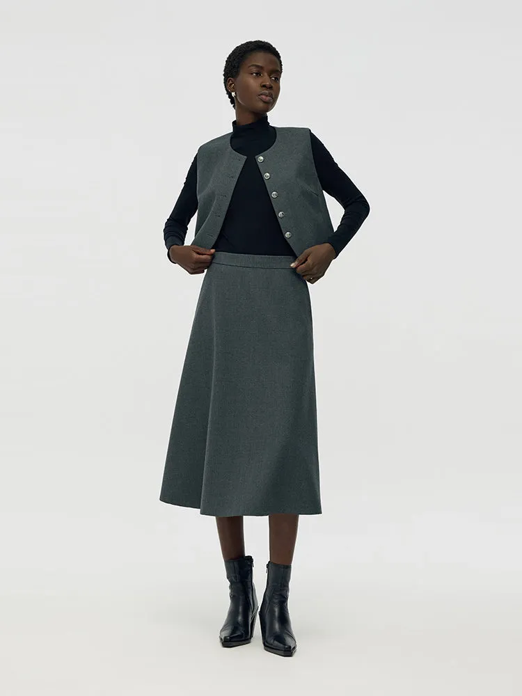 Wool Blend Vest And Skirt And Knit Top Three-Piece Set