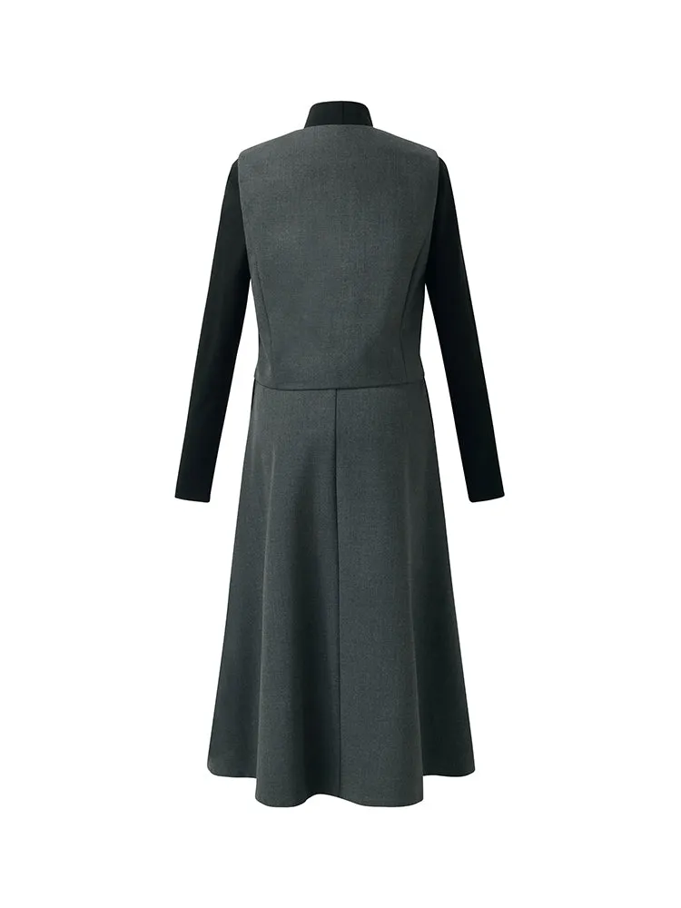 Wool Blend Vest And Skirt And Knit Top Three-Piece Set