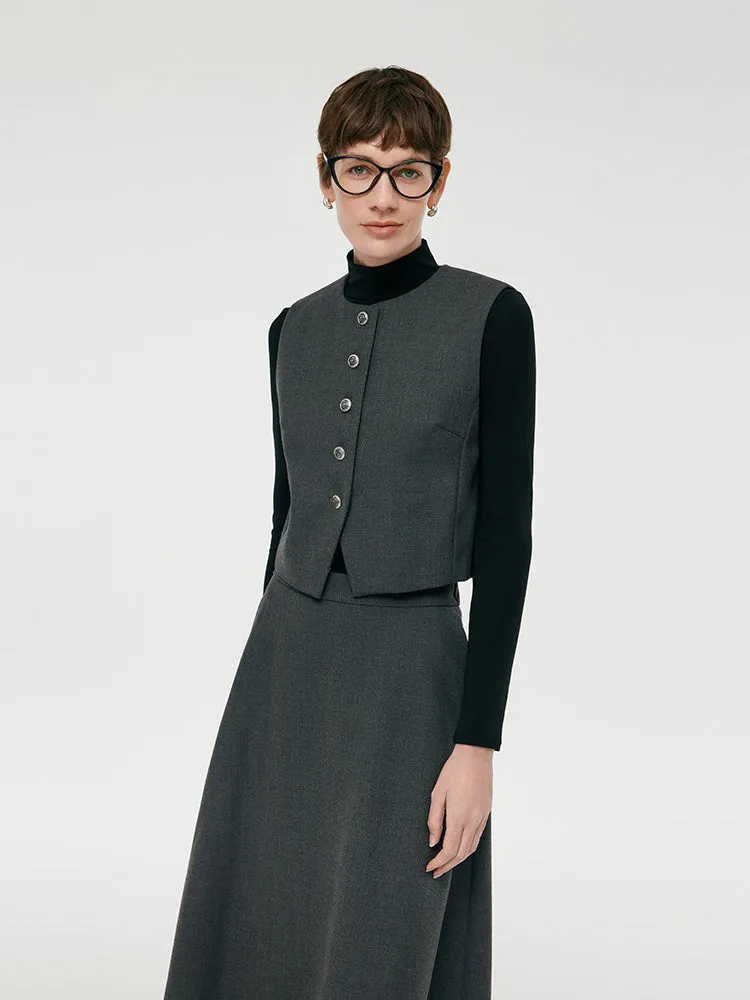Wool Blend Vest And Skirt And Knit Top Three-Piece Set