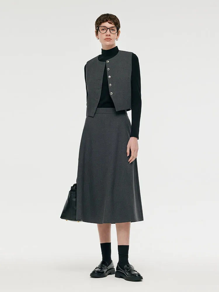 Wool Blend Vest And Skirt And Knit Top Three-Piece Set