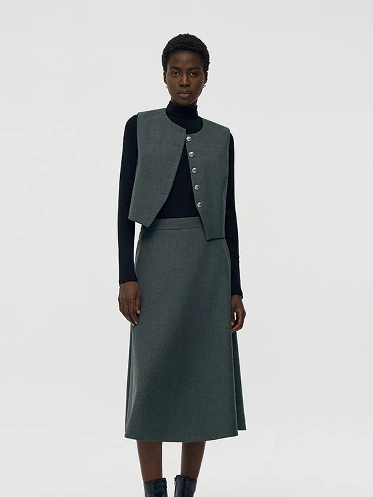 Wool Blend Vest And Skirt And Knit Top Three-Piece Set