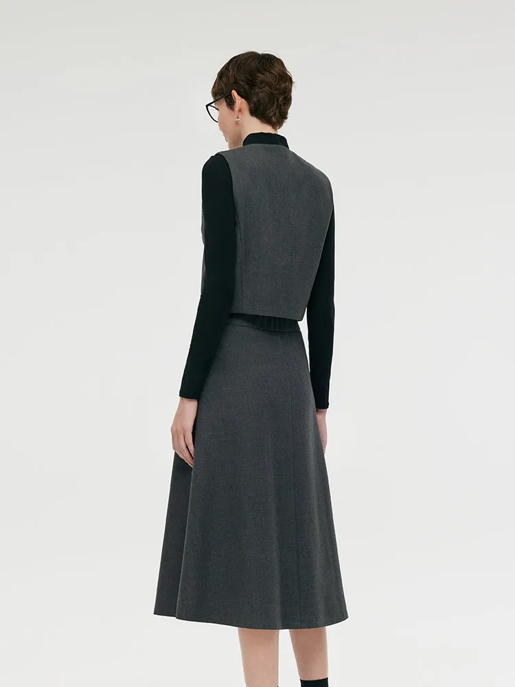 Wool Blend Vest And Skirt And Knit Top Three-Piece Set